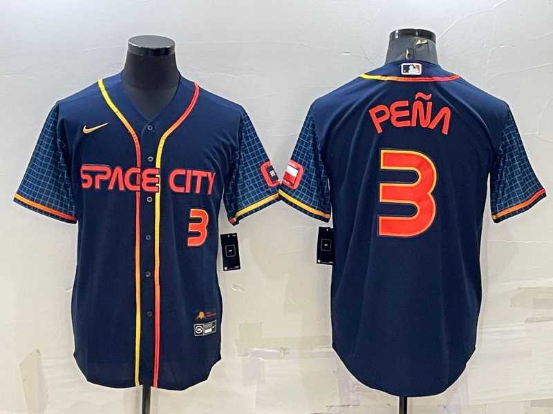 Mens Houston Astros #3 Jeremy Pena Number 2022 Navy Blue City Connect Cool Base Stitched Jersey->houston astros->MLB Jersey